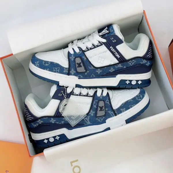 Giày Louis Vuitton LV Trainer Monogram Denim White Blue Like Auth