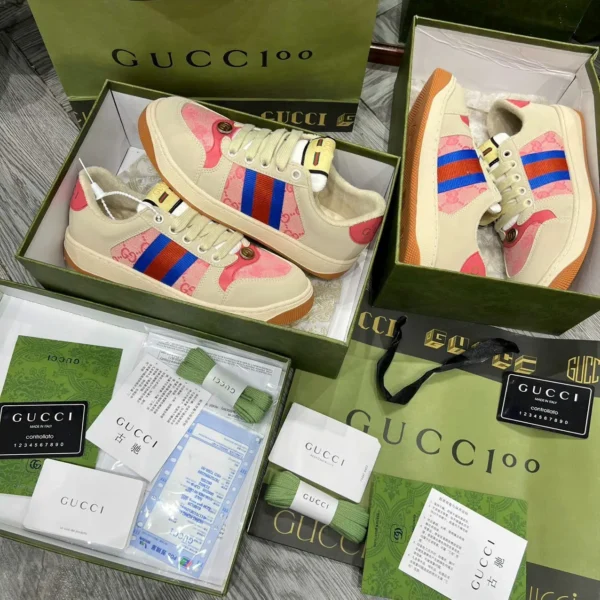 Giày Gucci Screener Leather Sneaker Màu Trắng Hồng Nữ